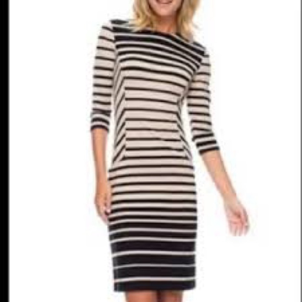 J. McLaughlin Black and Cream Striped Dress